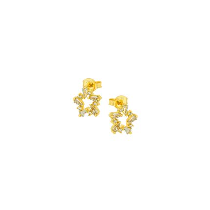 Ασημένια, 925, επιχρυσωμένα καρφωτά σκουλαρίκια αστέρια με λευκά ζιργκόν