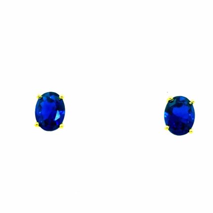 Ασημένια, 925, επιχρυσωμένα καρφωτά μονόπετρα οβαλ σκουλαρίκια, με μπλε ζιργκόν