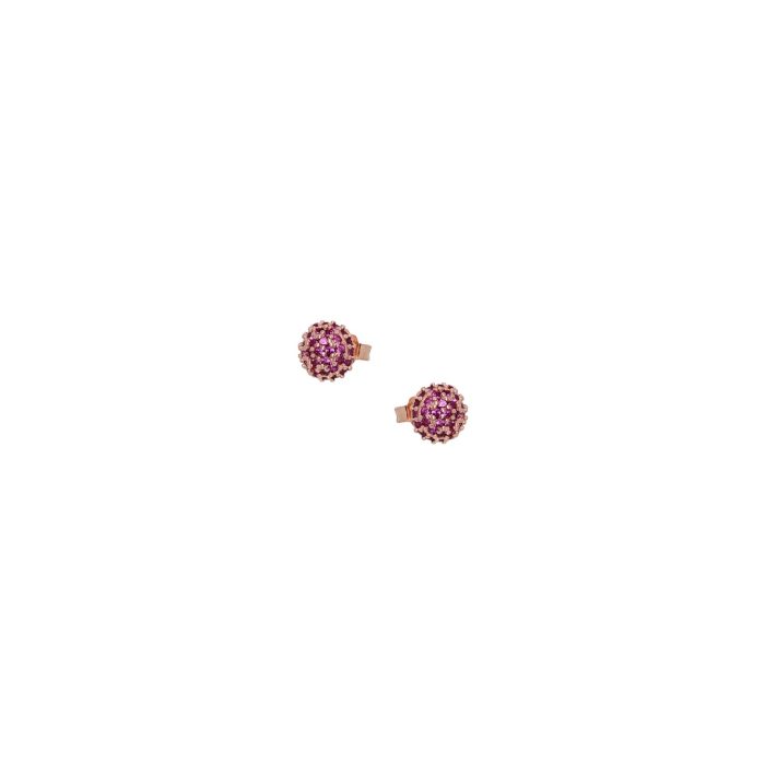Ασημένια, 925, ροζ επιχρυσωμένα μπουλ σκουλαρίκια με ροδί ζιργκονάκια
