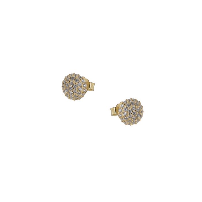 Ασημένια, 925, επιχρυσωμένα μπουλ σκουλαρίκια με λευκά ζιργκονάκια