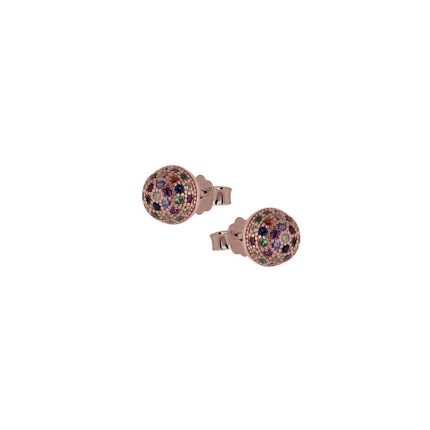 Ασημένια, 925, ροζ επιχρυσωμένα σκουλαρίκια μπίλιες με πολύχρωμα ζιργκονάκια