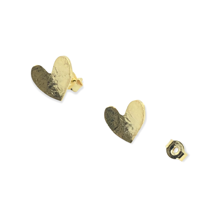 Ασημένια, 925, επιχρυσωμένα καρφωτά σκουλαρίκια, καρδιές,με σαγρέ επιφάνεια