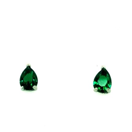 Ασημένια, 925, επιπλατινωμένα καρφωτά σκουλαρίκια σταγόνες, με πράσινα ζιργκόν