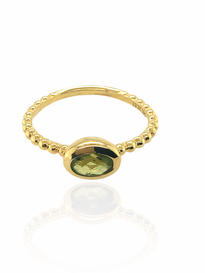 Χρυσό μονόπετρο δαχτυλίδι, 14 καρατίων, με πράσινη τουρμαλίνη και στριφτή γάμπα