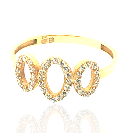 Χρυσό δαχτυλίδι, 14 καρατίων, με τρεις οβαλ κρίκους, στολισμένους με λευκά ζιργκόν