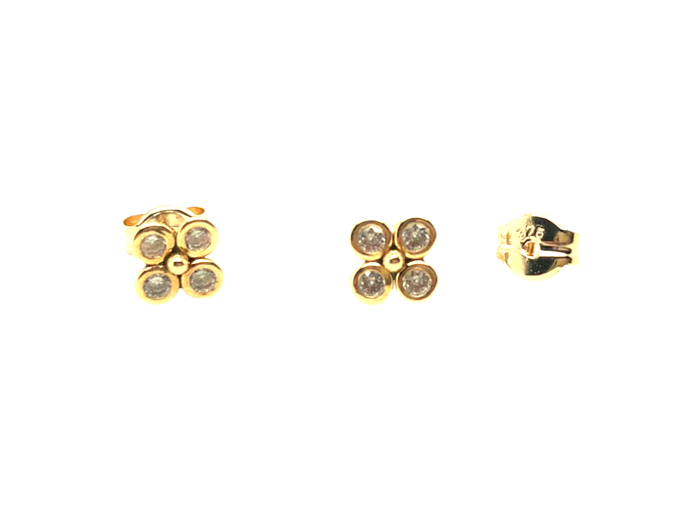 Χρυσά μικρά σκουλαρίκια, 9 καρατίων, στολισμένα με λευκά ζιργκόν