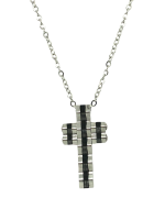 Ατσάλινος ανδρικός σταυρός με αλυσίδα, σε ασημί και μαύρο χρώμα