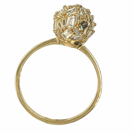 Χρυσό μονόπετρο δαχτυλίδι, 9 καρατίων, με μπίλια από λευκά ζιργκόν σε κοπή παγιέτας