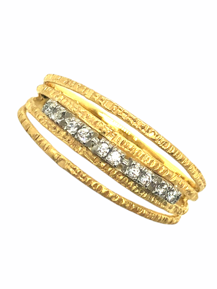 Χρυσό πολύβερο δαχτυλίδι, 14 καρατίων, με λευκόχρυσο σειρέ από λευκά ζιργκόν