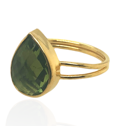 Ασημένιο, 925, επιχρυσωμένο δαχτυλίδι, one size, με πράσινο ζιργκόν σε σχήμα σταγόνας