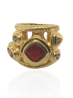 Ασημένιο, 925, επιχρυσωμένο φαρδύ δαχτυλίδι, με πολύχρωμα ζιργκόν