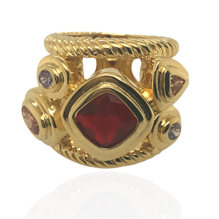 Ασημένιο, 925, επιχρυσωμένο φαρδύ δαχτυλίδι, με πολύχρωμα ζιργκόν