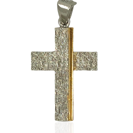 Ασημένιος, 925, δίχρωμος σταυρός με σαγρέ και λουστρέ επεξεργασία