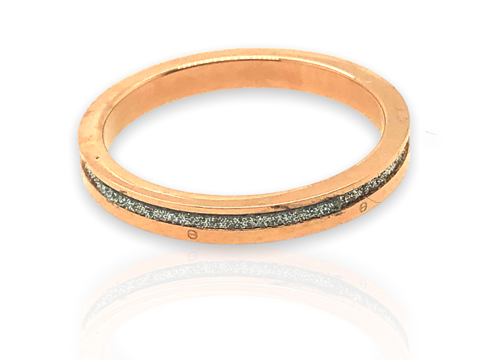Ατσάλινο βεράκι- δαχτυλίδι, στολισμένο με γκρι διαμαντάρισμα, σε ροζ χρυσό χρώμα