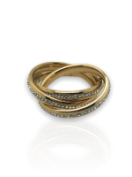 Ατσάλινο τρίβερο δαχτυλίδι, στολισμένο με λευκά swarovski, σε χρυσό χρώμα