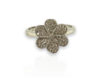 Ασημένιο, 925, επιπλατινωμένο δαχτυλίδι με κεντρικό σχέδιο λουλούδι, στολισμένο με λευκά ζιργκόν.