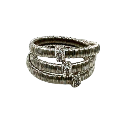 Ασημένιο επιπλατινωμένο γυναικείο συρμάτινο δαχτυλίδι, στολισμένο με λευκά ζιργκόν
