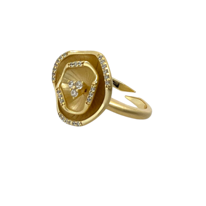 Ασημένιο, 925, επιχρυσωμένο δαχτυλίδι, one size, στολισμένo με λευκά ζιργκόν