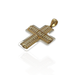 Χρυσός, 14 καρατίων, unisex δίχρωμος σταυρός, με γεωμετρικό διάτρητο σχεδιασμό