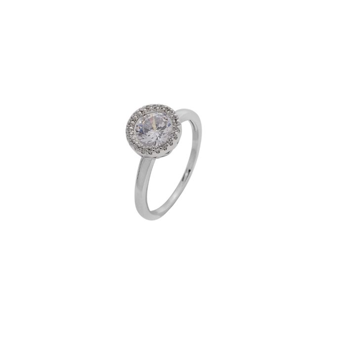 Ασημένιο, 925, επιπλατινωμένο δαχτυλίδι, ροζέτα, με λευκά ζιργκόν