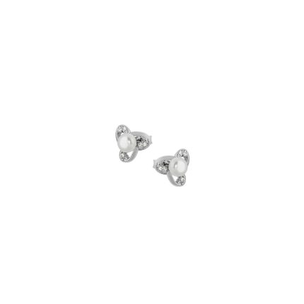 Ασημένια, 925, επιπλατινωμένα σκουλαρίκια με μαργαριτάρια και ζιργκόν
