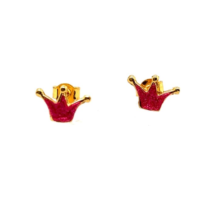 Ασημένια, 925, επιχρυσωμένα παιδικά σκουλαρίκια με σχέδιο κορώνες