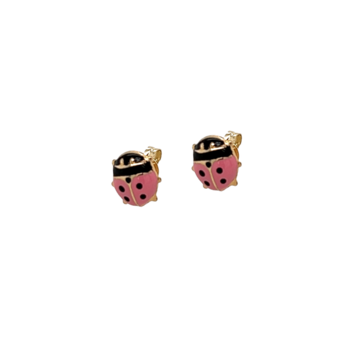 Χρυσά σκουλαρίκια, 9 καρατίων, πασχαλίτσες με ροζ σμάλτο