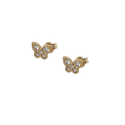 Χρυσά σκουλαρίκια, 9 καρατίων, πεταλούδες με λευκά ζιργκόν