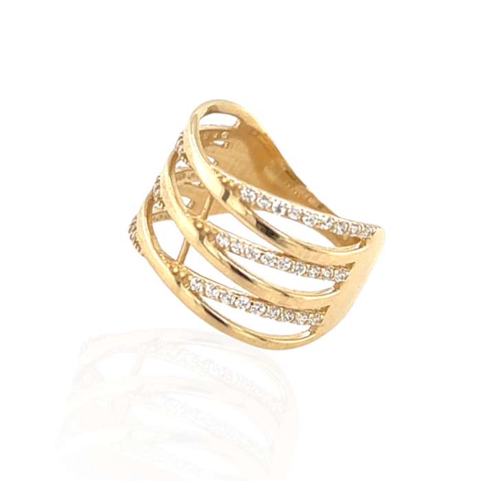 Χρυσό πολύβερο δαχτυλίδι, 14 καρατίων, με χιαστί σχέδιο και λευκά ζιργκόν