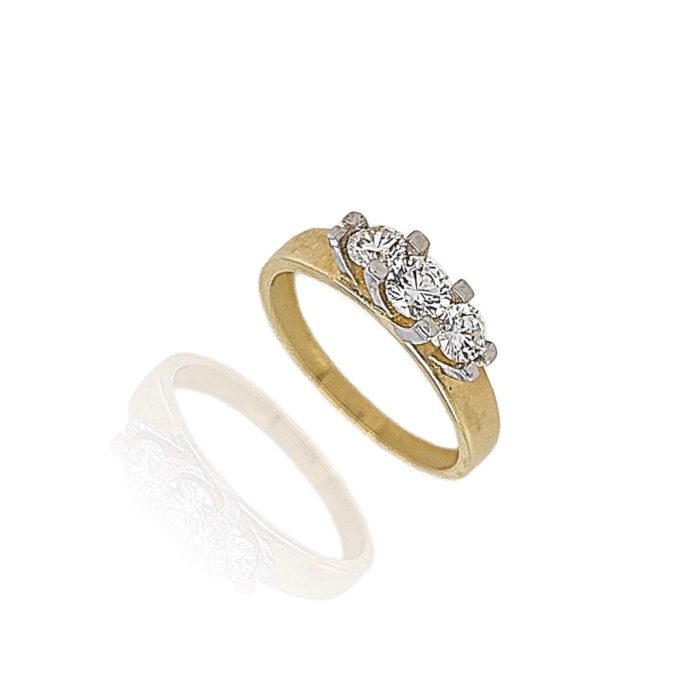 Χρυσό γυναικείο δαχτυλίδι, 9 καρατίων, σειρέ, στολισμένο με λευκά ζιργκόν