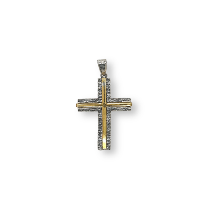Ασημένιος, 925, δίχρωμος σταυρός με σαγρέ επεξεργασία