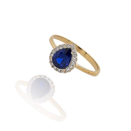 Χρυσό γυναικείο δαχτυλίδι, 9 καρατίων, σε σχήμα δάκρυ, στολισμένο με μπλε και λευκά ζιργκόν