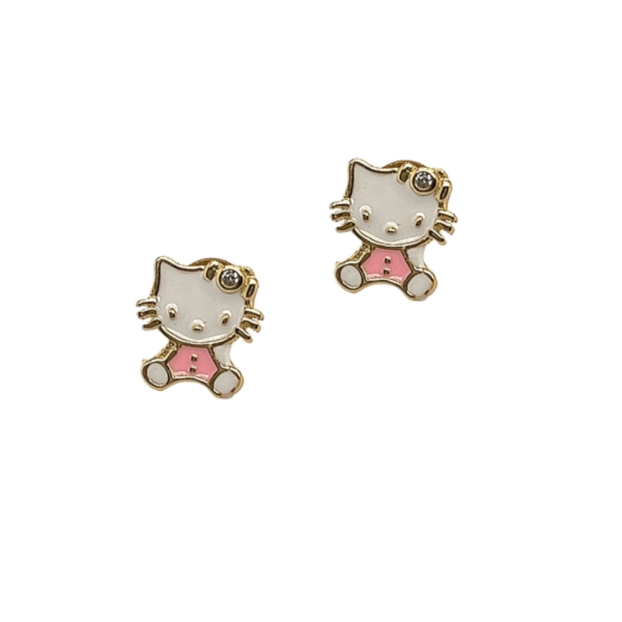 Ασημένια, 925, επιχρυσωμένα παιδικά σκουλαρίκια με σχέδιο hello kitty