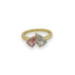 Ασημένιο, 925, επιπλατινωμένο δαχτυλίδι, στολισμένο με λευκό και ροζ ζιργκόν