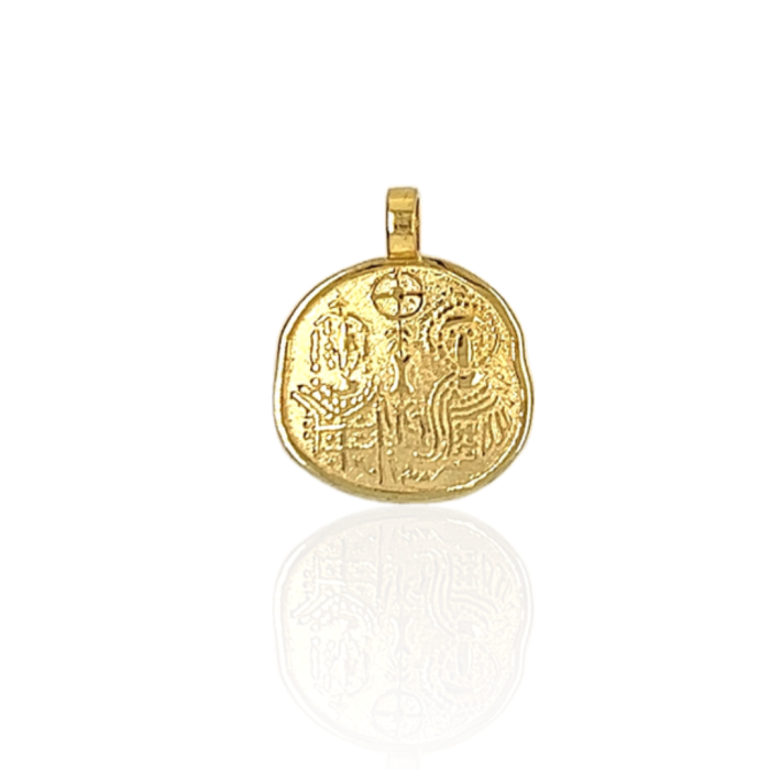 Χρυσό ανάγλυφο Κωνσταντινάτο φλουρί, 14 καρατίων, διπλής όψης