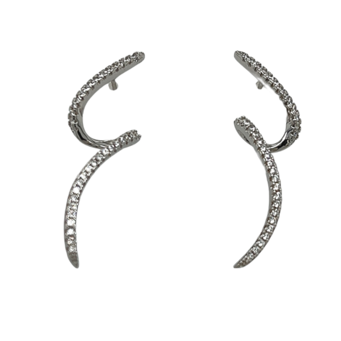 Ασημένια, 925, επιπλατινωμένα κρεμαστά σκουλαρίκια με λευκά ζιργκόν