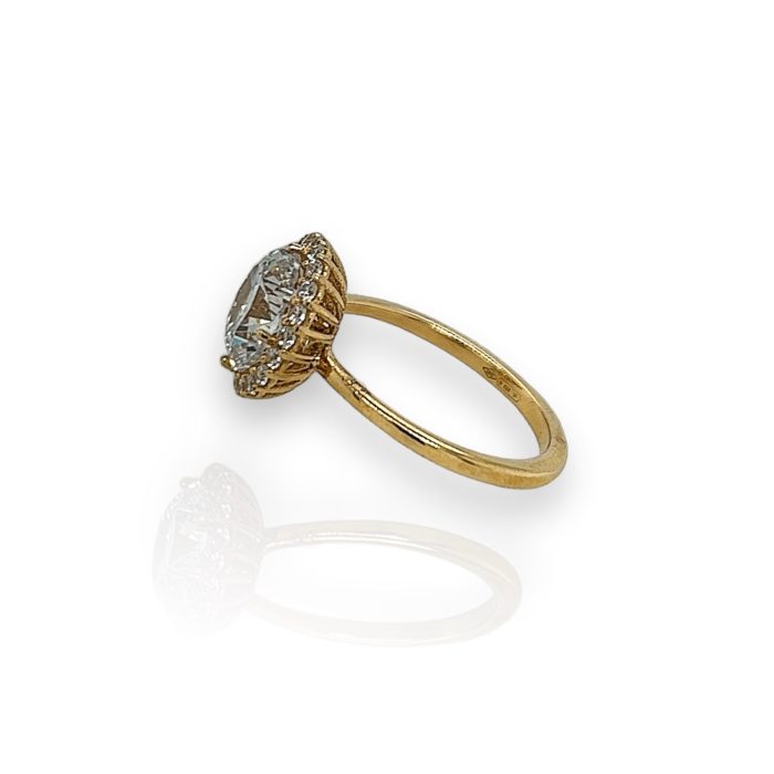 Nina Gold E-shop | Χειροποίητο κόσμημα, Πύργος Ηλείας Χρυσό μονόπετρο δαχτυλίδι, 14 καρατίων,σχέδιο ροζέτα με λευκά ζιργκόν, No 55