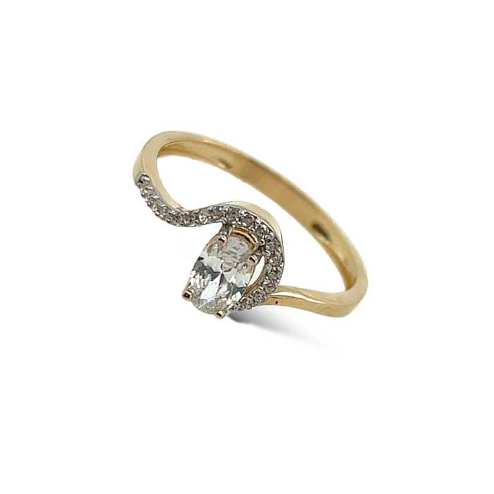 Nina Gold E-shop | Χειροποίητο κόσμημα, Πύργος Ηλείας Χρυσό μονόπετρο δαχτυλίδι σε, 14 καρατίων, με ζιργκόν και σχέδιο πετάλου