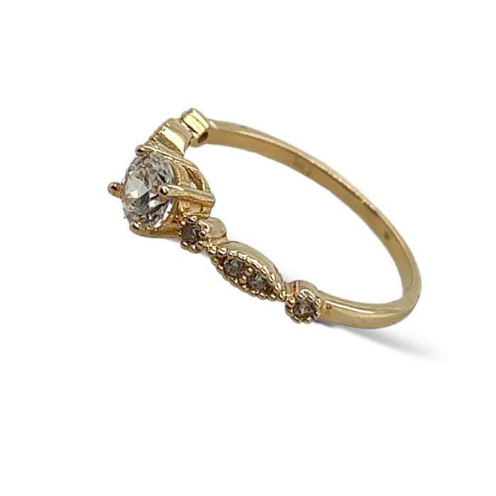 Nina Gold E-shop | Χειροποίητο κόσμημα, Πύργος Ηλείας Χρυσό μονόπετρο δαχτυλίδι, 14 καρατίων, με λευκά ζιργκόν, No 53