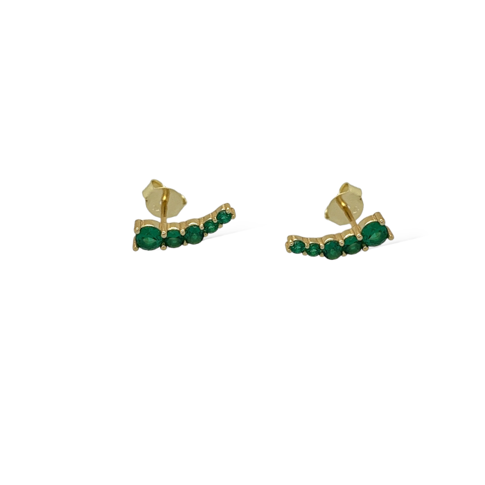 Nina Gold E-shop | Χειροποίητο κόσμημα, Πύργος Ηλείας Ασημένια, 925, επιχρυσωμένα σκουλαρίκια, τόξα, στολισμένα με πράσινα ζιργκόν