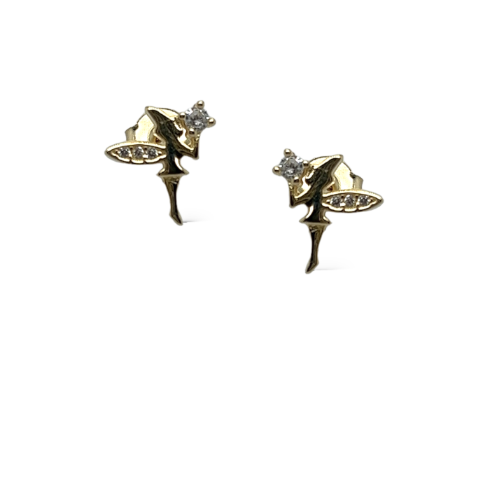 Nina Gold E-shop | Χειροποίητο κόσμημα, Πύργος Ηλείας Ασημένια, 925, επιχρυσωμένα σκουλαρίκια,νεράιδες, στολισμένα με λευκά ζιργκόν