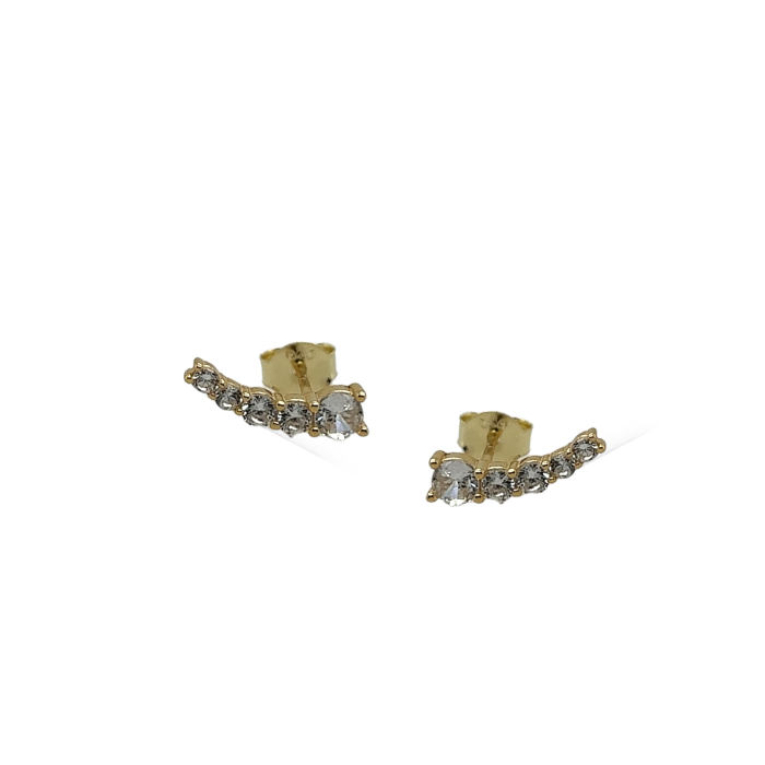 Nina Gold E-shop | Χειροποίητο κόσμημα, Πύργος Ηλείας Ασημένια, 925, επιχρυσωμένα σκουλαρίκια, τόξα, στολισμένα με λευκά ζιργκόν