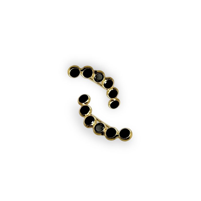 Nina Gold E-shop | Χειροποίητο κόσμημα, Πύργος Ηλείας Ασημένια, 925, επιχρυσωμένα σκουλαρίκια ear climbers, με μαύρα ζιργκόν