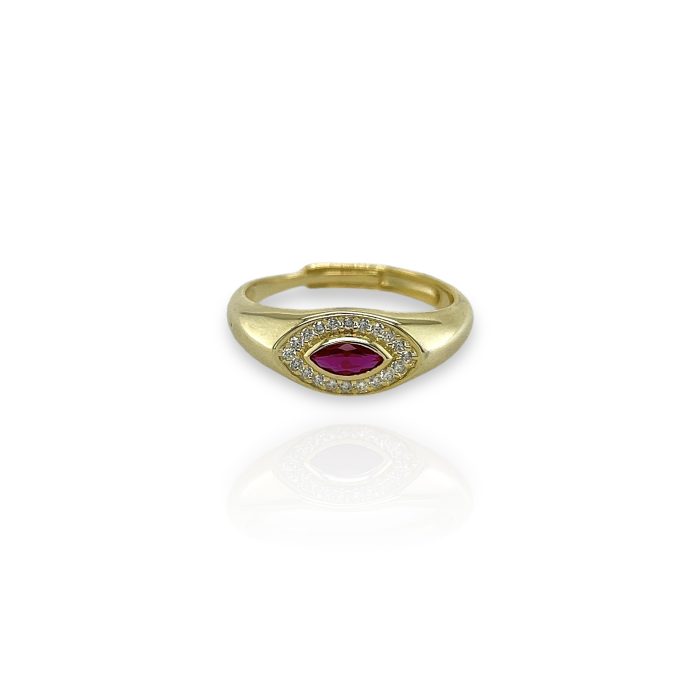 Nina Gold E-shop | Χειροποίητο κόσμημα, Πύργος Ηλείας Ασημένιο, 925, επιχρυσωμένο δαχτυλίδι, one size, με λευκά και κόκκινο ζιργκόν