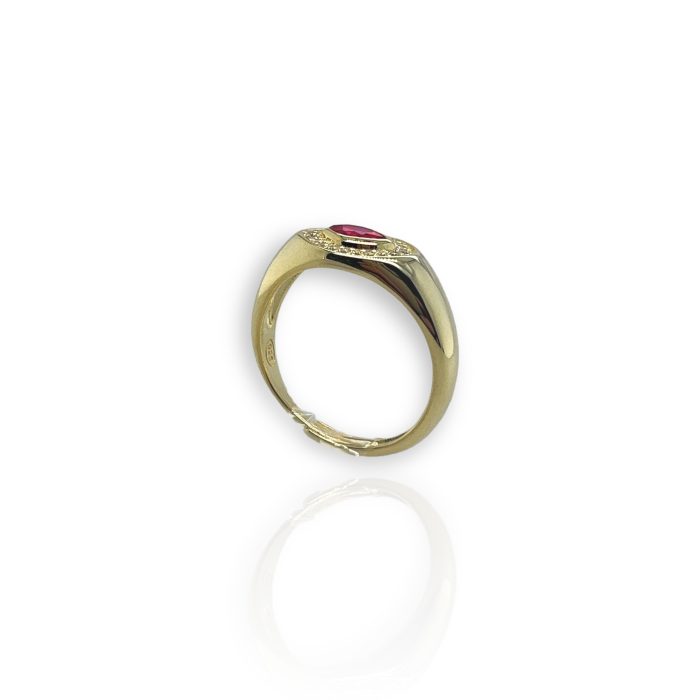 Nina Gold E-shop | Χειροποίητο κόσμημα, Πύργος Ηλείας Ασημένιο, 925, επιχρυσωμένο δαχτυλίδι, one size, με λευκά και κόκκινο ζιργκόν