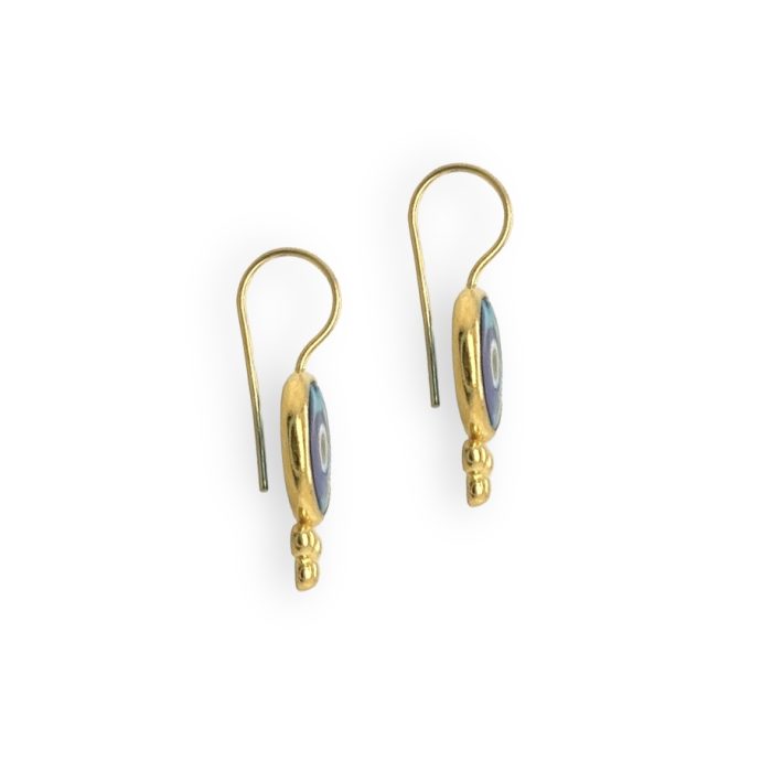 Nina Gold E-shop | Χειροποίητο κόσμημα, Πύργος Ηλείας Ασημένια,925, επιχρυσωμένα κρεμαστά σκουλαρίκια με γάντζους και ματάκια