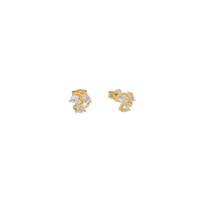 Nina Gold E-shop | Χειροποίητο κόσμημα, Πύργος Ηλείας Ασημένια, 925, επιχρυσωμένα καρφωτά σκουλαρίκια με λευκά ζιργκόν