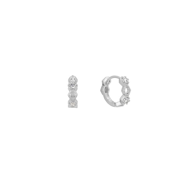 Nina Gold E-shop | Χειροποίητο κόσμημα, Πύργος Ηλείας Ασημένια, 925, επιπλατινωμένα κρικάκια, στολισμένα με λευκά ζιργκόν