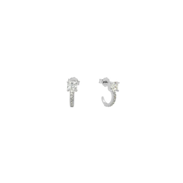 Nina Gold E-shop | Χειροποίητο κόσμημα, Πύργος Ηλείας Ασημένια, 925, επιπλατινωμένα καρφωτά σκουλαρίκια με λευκά ζιργκόν