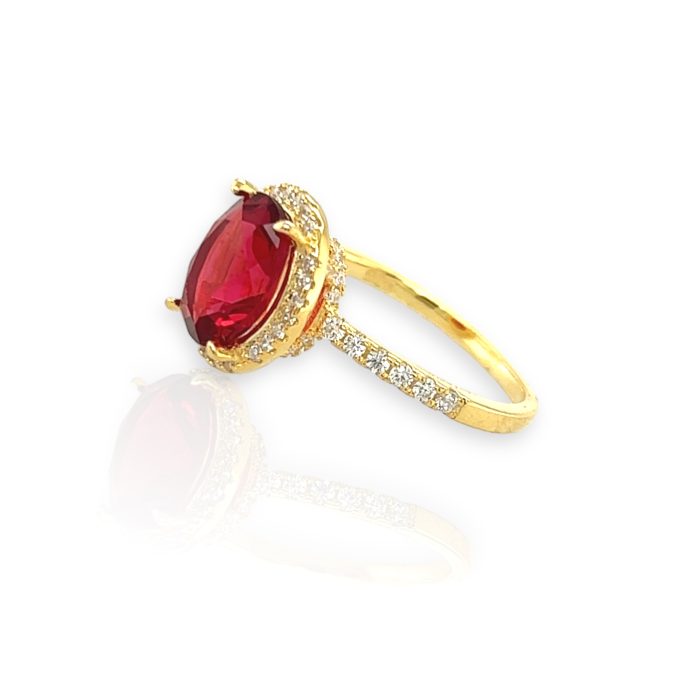 Nina Gold E-shop | Χειροποίητο κόσμημα, Πύργος Ηλείας Ασημένιο, 925, επιχρυσωμένο δαχτυλίδι ροζέτα, στολισμένο με κόκκινο και λευκά ζιργκόν